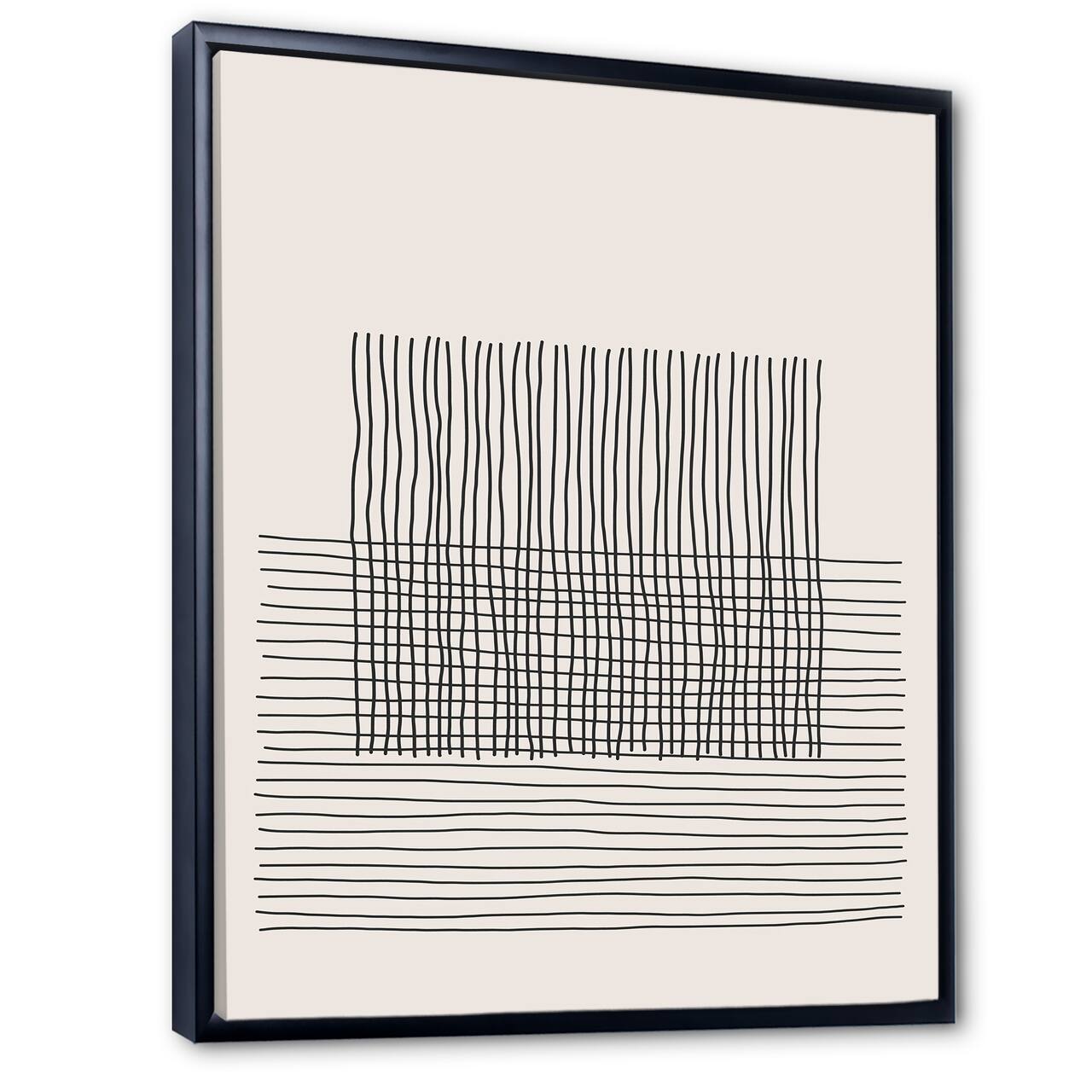 Designart - Minimal Geometric Lines And Squares V - Modern Canvas Wall Art Print in Black Frame